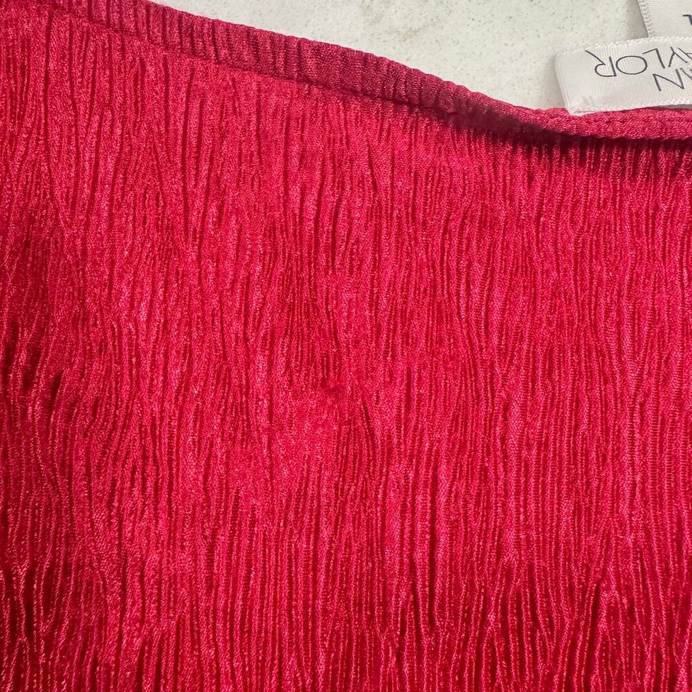Red Crinkle Plissé Peplum Blouse Surplice Bishop Sleeve Party Large Coquette - Picture 15 of 15